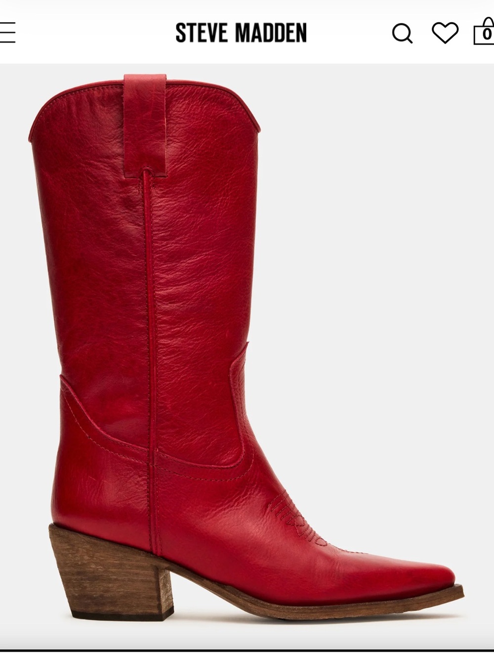 Steve Madden Albany Red Leather Western Mid-Calf Boot